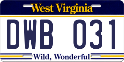 WV license plate DWB031