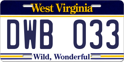 WV license plate DWB033