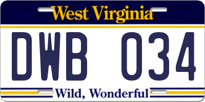 WV license plate DWB034