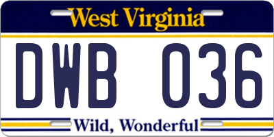 WV license plate DWB036