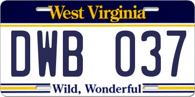 WV license plate DWB037