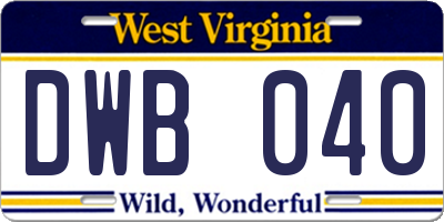 WV license plate DWB040