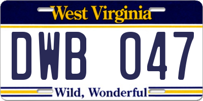 WV license plate DWB047