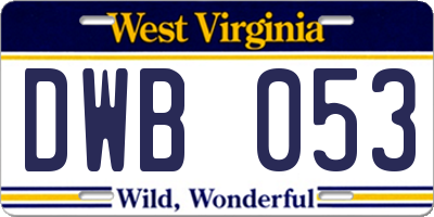 WV license plate DWB053