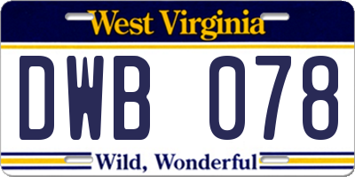 WV license plate DWB078