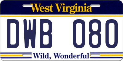 WV license plate DWB080