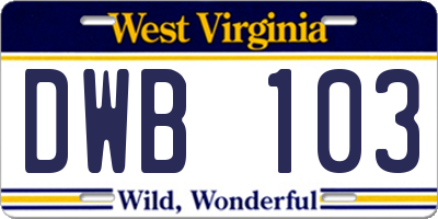 WV license plate DWB103
