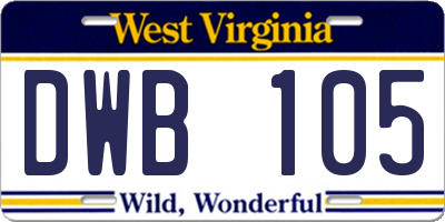 WV license plate DWB105