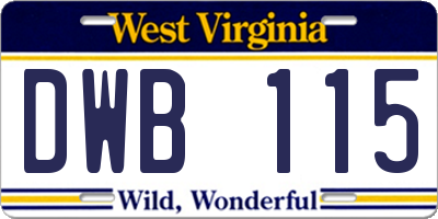 WV license plate DWB115