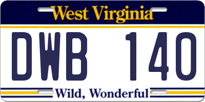 WV license plate DWB140