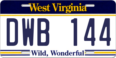 WV license plate DWB144