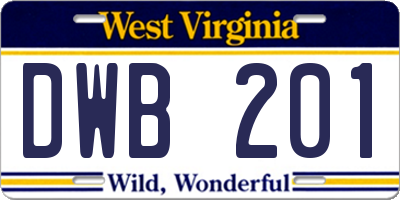 WV license plate DWB201
