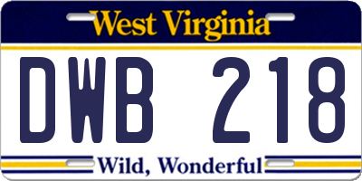 WV license plate DWB218