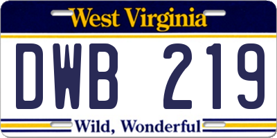 WV license plate DWB219