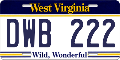 WV license plate DWB222