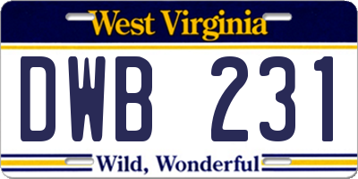 WV license plate DWB231