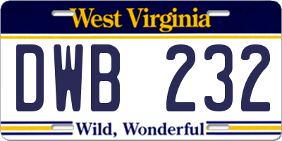 WV license plate DWB232