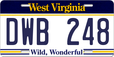 WV license plate DWB248