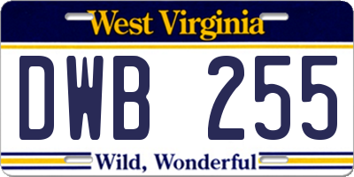 WV license plate DWB255