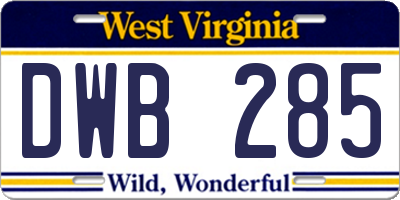 WV license plate DWB285