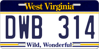 WV license plate DWB314