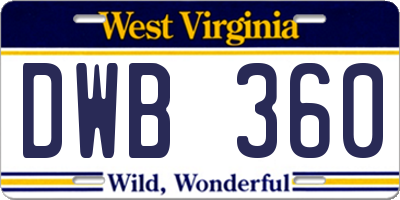 WV license plate DWB360