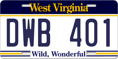 WV license plate DWB401