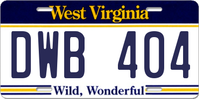 WV license plate DWB404