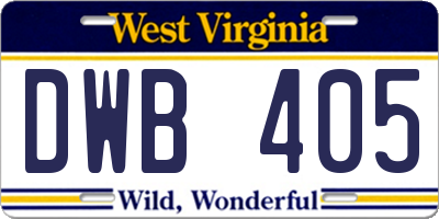WV license plate DWB405