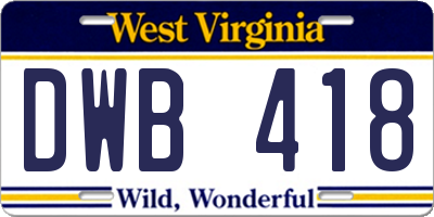 WV license plate DWB418
