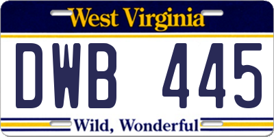 WV license plate DWB445