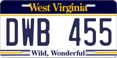 WV license plate DWB455