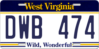 WV license plate DWB474