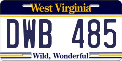 WV license plate DWB485