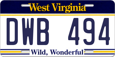 WV license plate DWB494
