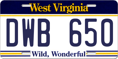 WV license plate DWB650