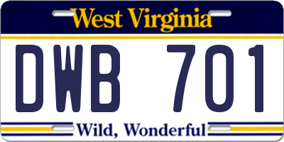 WV license plate DWB701