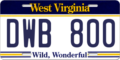 WV license plate DWB800