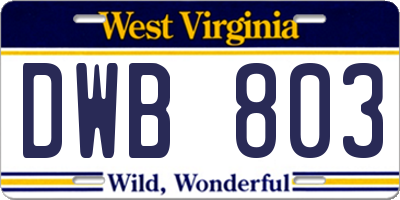 WV license plate DWB803