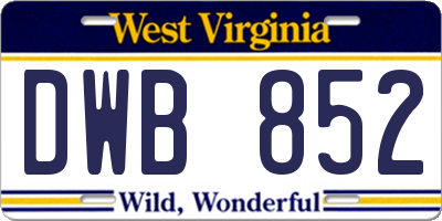 WV license plate DWB852