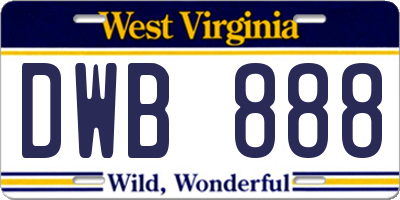 WV license plate DWB888