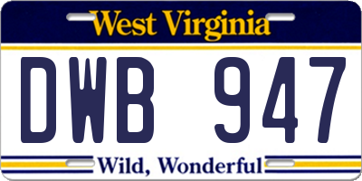 WV license plate DWB947