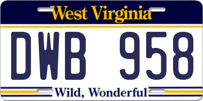 WV license plate DWB958