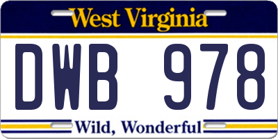 WV license plate DWB978