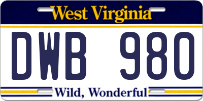 WV license plate DWB980