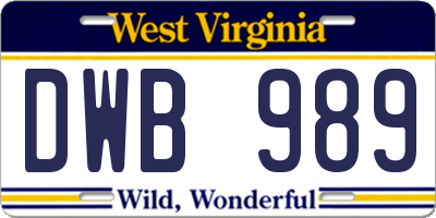 WV license plate DWB989