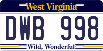 WV license plate DWB998