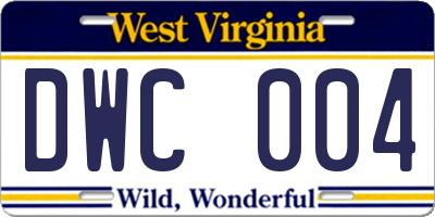 WV license plate DWC004