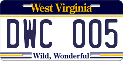 WV license plate DWC005
