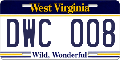 WV license plate DWC008